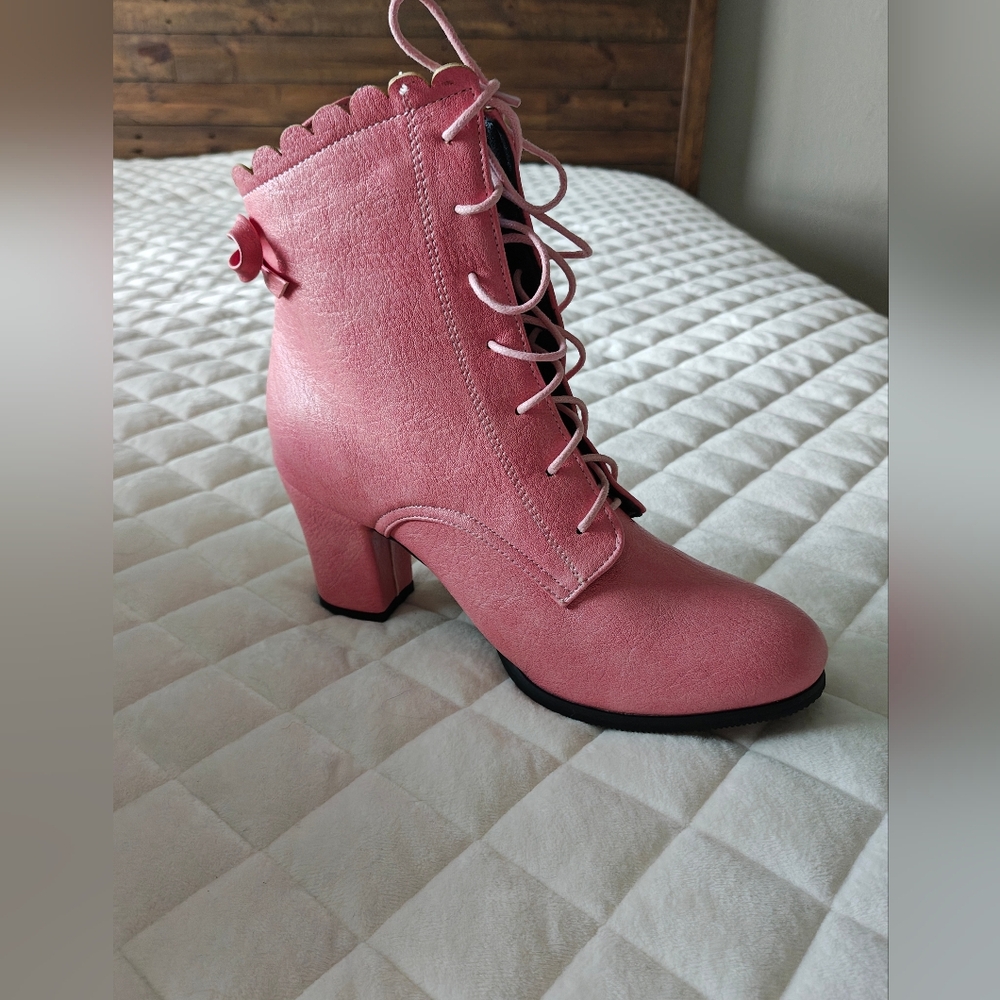Pink Lace-Up Ankle Boots